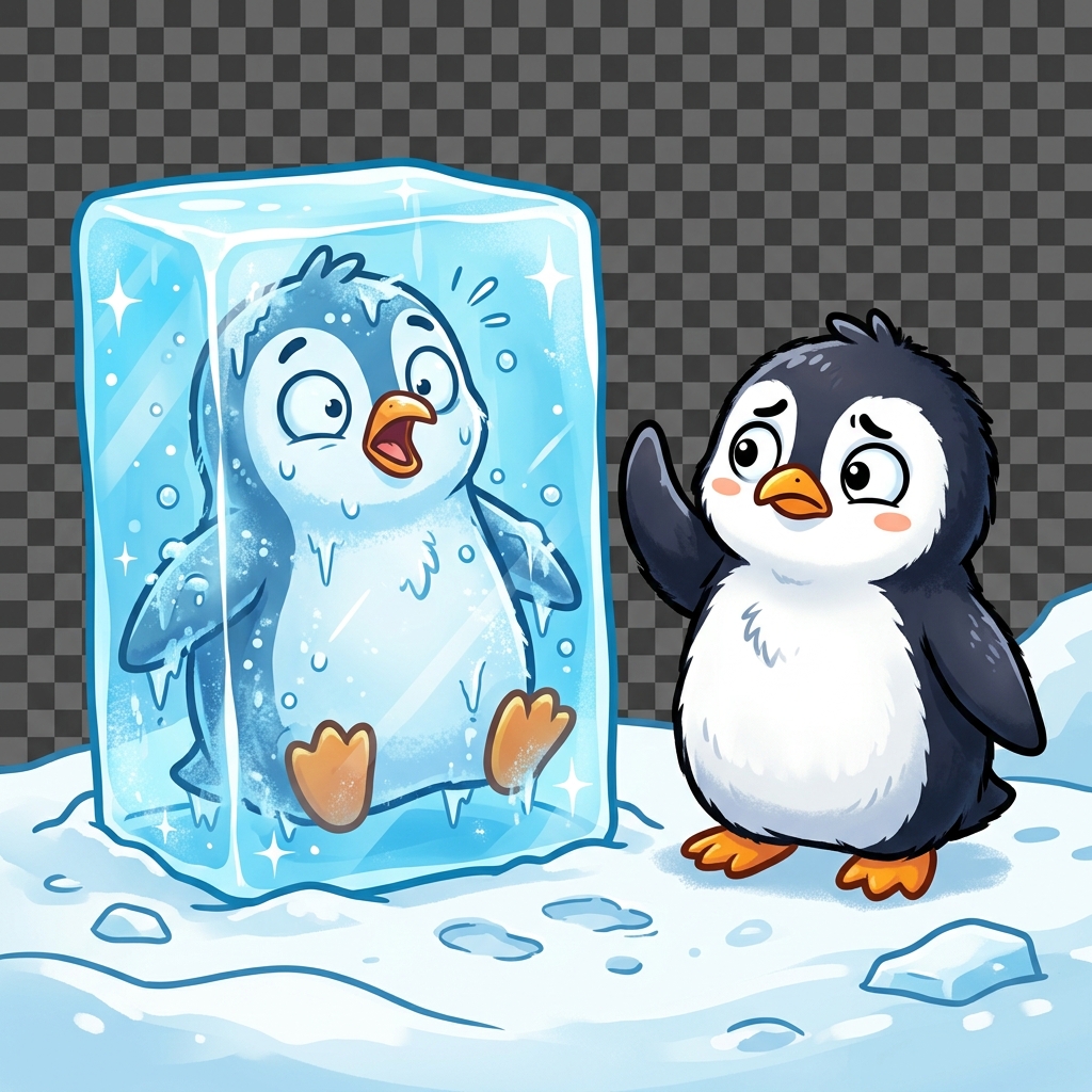Pingüino congelado con su amigo confundido